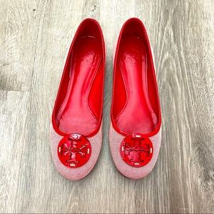 Tory Burch Reva Linen ballet flat sz 7 in Red